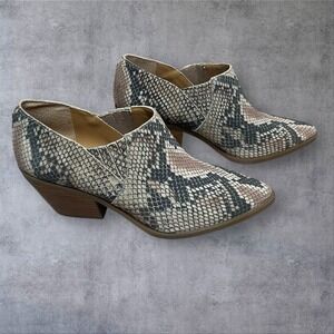 Lucky Brand Tabea Snakeskin Print Ankle Boots Womens 7.5 Leather Slip On Comfort